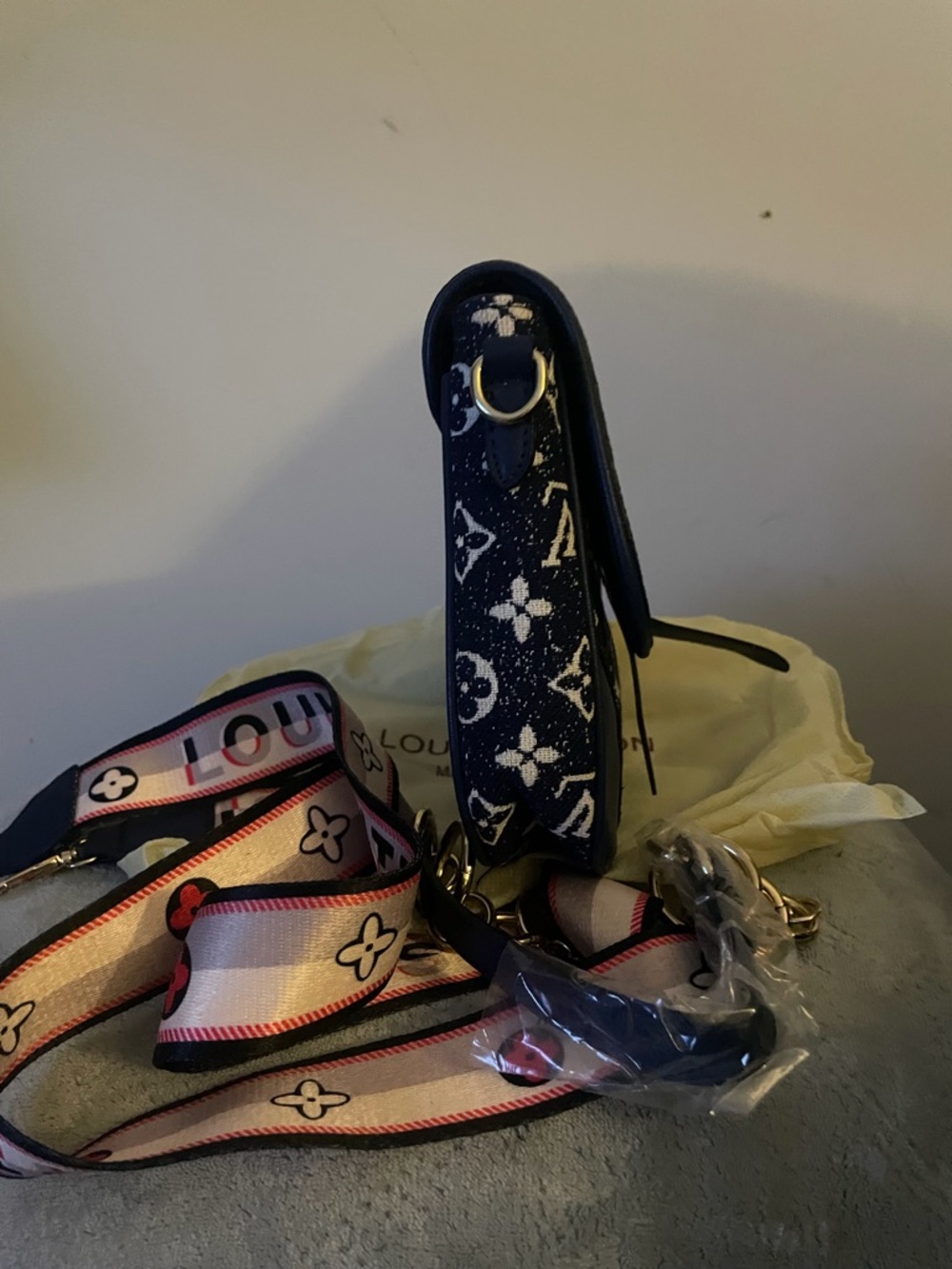 Navy Floral Saddle style, Crossbody Bag with Gold Accents